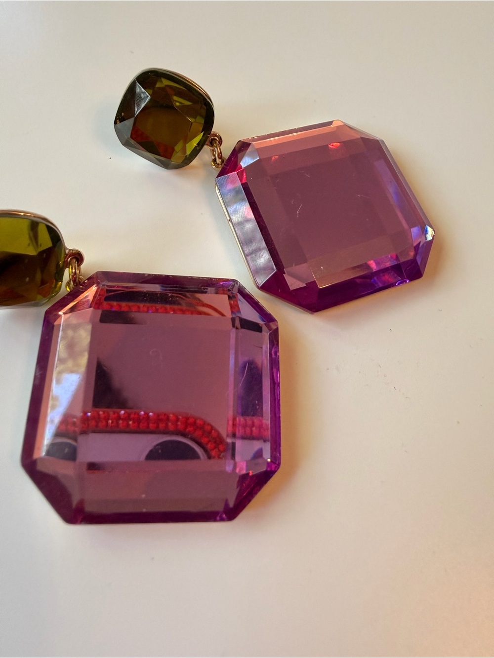 Mango Purple and Olive Green Drop Crystal Earrings - Picture 11 of 11